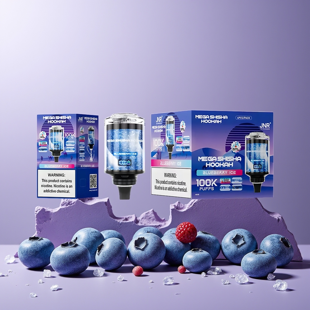JNR Mega Shisha Hookah 100K New Zealand Wholesale 2200mAh Type-C Fast Charging 60mL Blueberry Ice Desktop Hookah