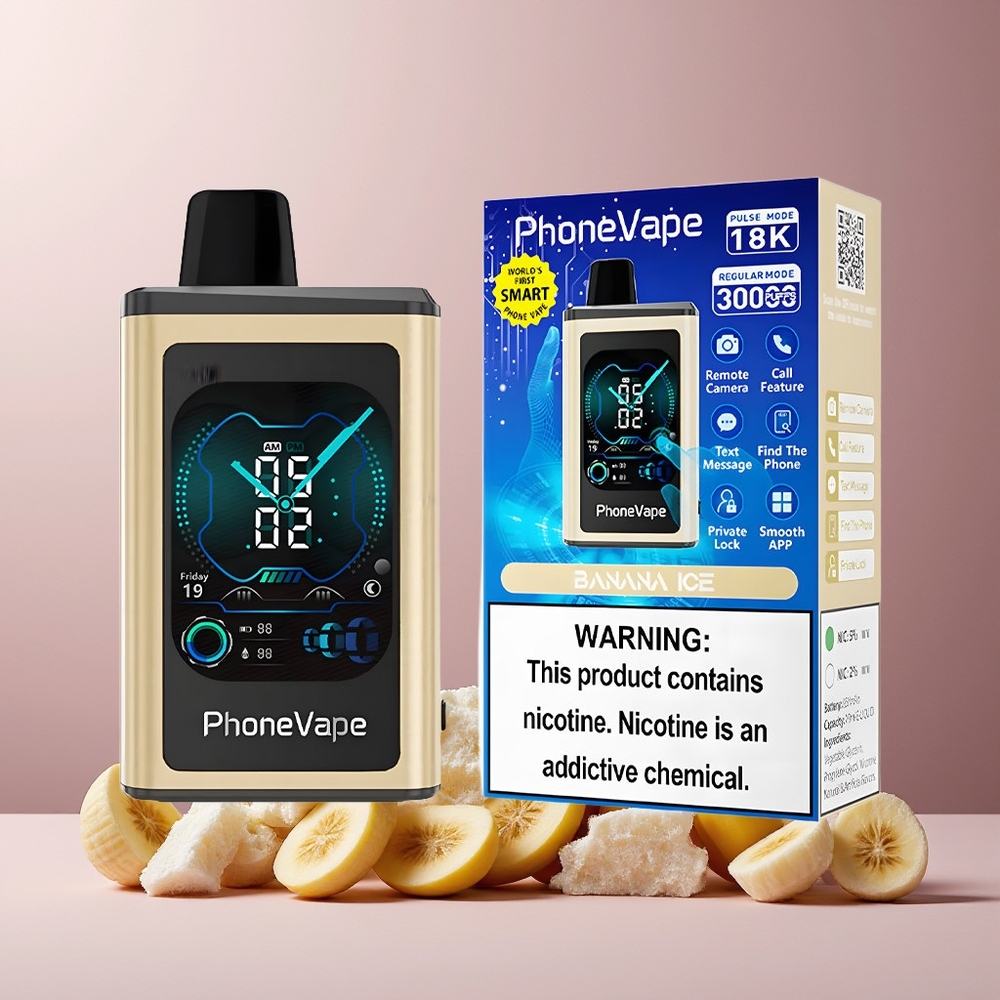 JNR PhoneVape 30000 Puffs Disposable Vape Banana Ice New Zealand Wholesale 850mAh Type-C Rechargeable Turbo App Controlled Full Display Screen