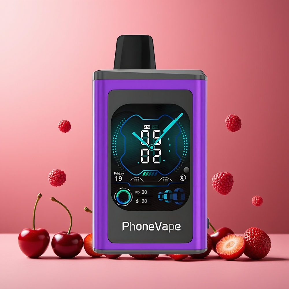 JNR PhoneVape 30000 Puffs Disposable Vape Cherry Strawberry Raspberry New Zealand Wholesale 850mAh Turbo Mode Adjustable Airflow App Controlled