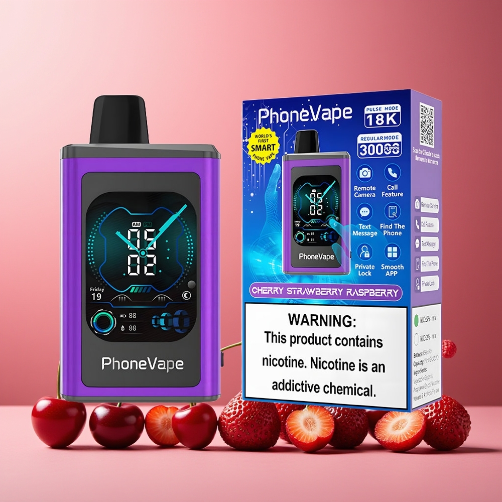 JNR PhoneVape 30000 Puffs Disposable Vape Cherry Strawberry Raspberry New Zealand Wholesale 850mAh Turbo Mode Adjustable Airflow App Controlled