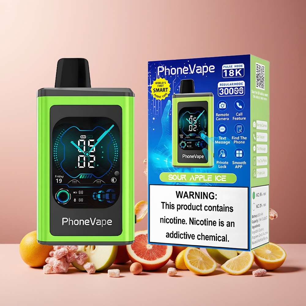 JNR PhoneVape 30000 Puffs Disposable Vape New Zealand Wholesale Sour Apple Ice 850mAh Rechargeable Turbo Mode 5% Nicotine