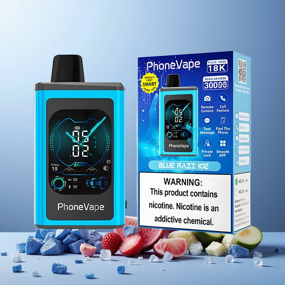 JNR PhoneVape 30000 Puffs New Zealand Wholesale Disposable Vape Blue Razz Ice with Turbo Mode, Adjustable Airflow, App Controlled, 850mAh Battery
