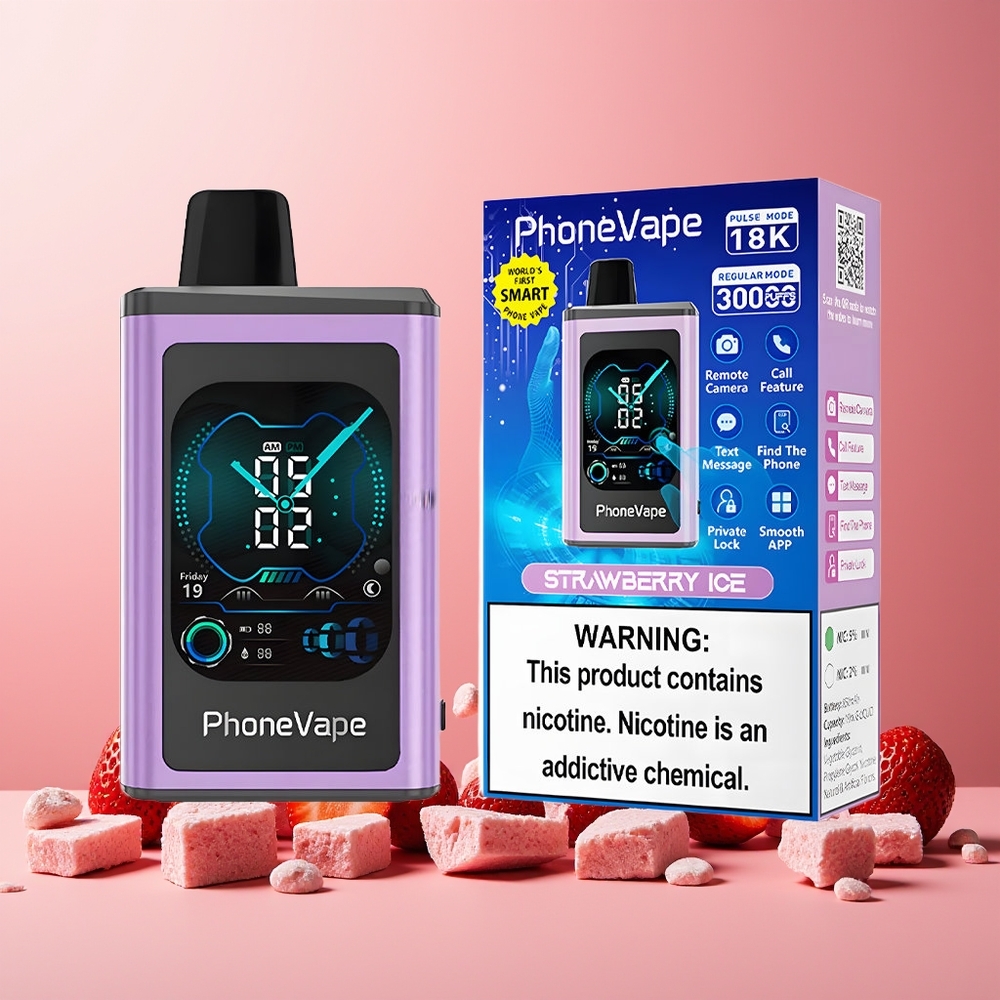 JNR PhoneVape 30000 Puffs New Zealand Wholesale Disposable Vape Strawberry Ice 850mAh Rechargeable Turbo Mode Adjustable Airflow App Controlled