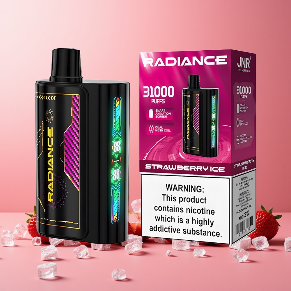 JNR Radiance 31000 Puffs New Zealand Wholesale 28ml 2% Strawberry Ice Disposable Vape with Dual Mesh Coil & Type-C