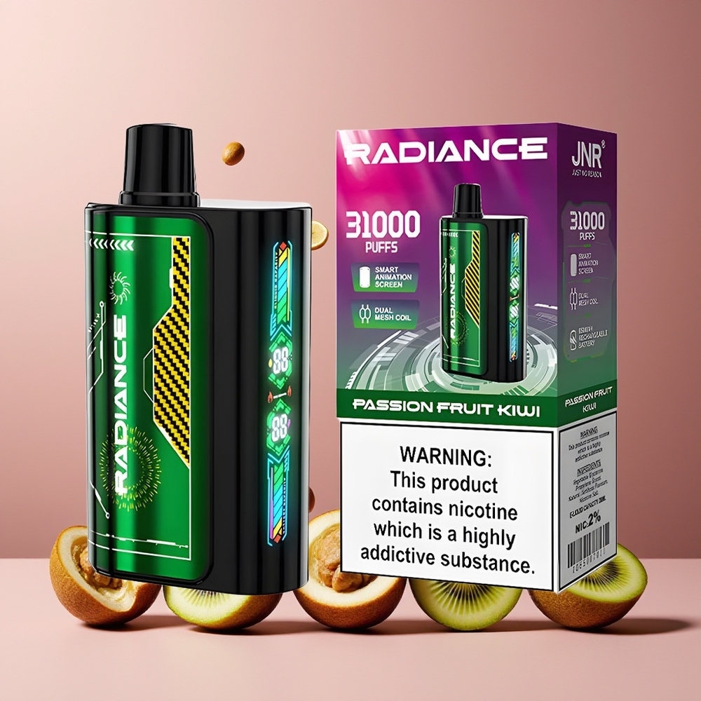 JNR Radiance 31000 Puffs New Zealand Wholesale Disposable Vape 28ml Dual Mesh Coil 950mAh Type-C 2% Passion Fruit Kiwi