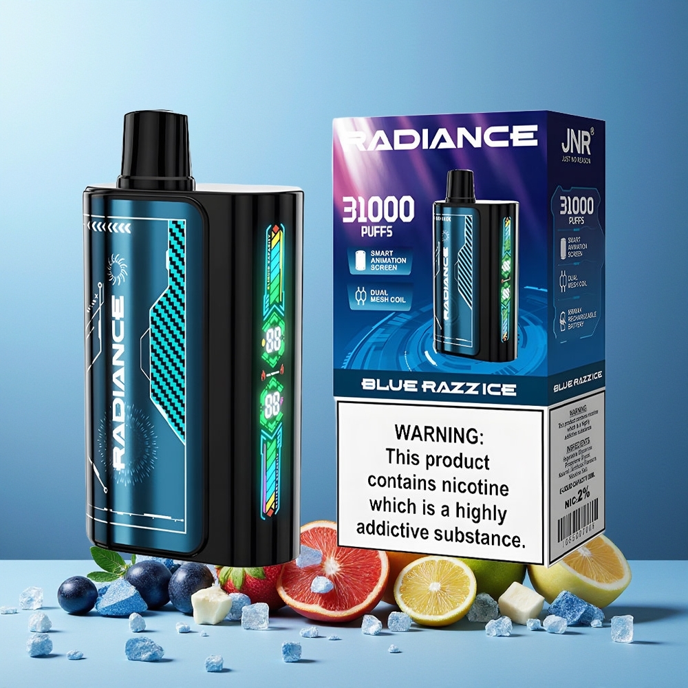 JNR Radiance 31000 Puffs New Zealand Wholesale Disposable Vape Blue Razz Ice 28ml Dual Mesh 950mAh Rechargeable