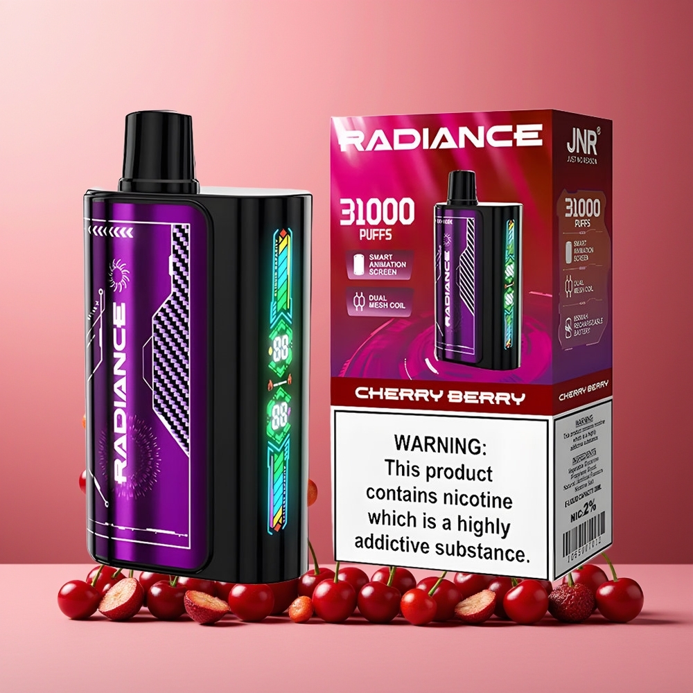 JNR Radiance 31000 Puffs New Zealand Wholesale Disposable Vape Cherry Berry 28ml Dual Mesh 950mAh Type-C 2%