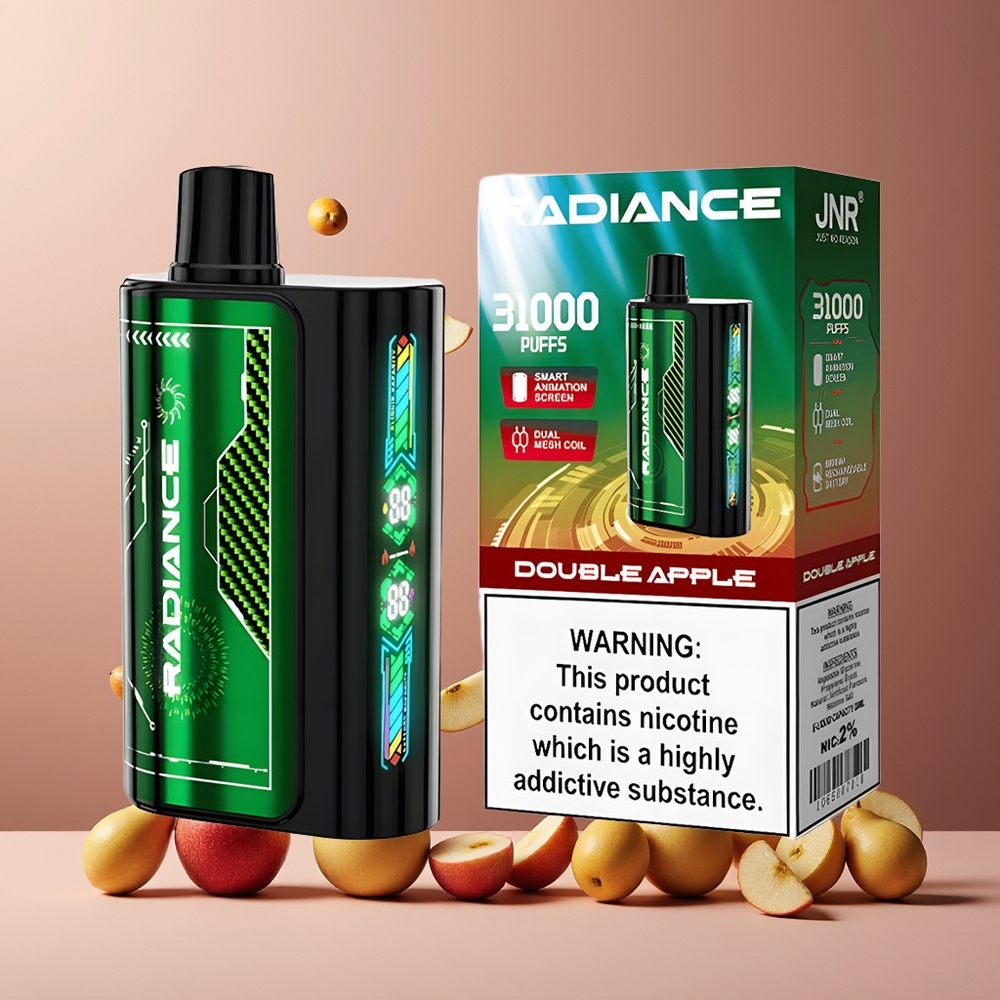 JNR Radiance 31000 Puffs New Zealand Wholesale Disposable Vape Double Apple 28ml Dual Mesh 950mAh Type-C 2%