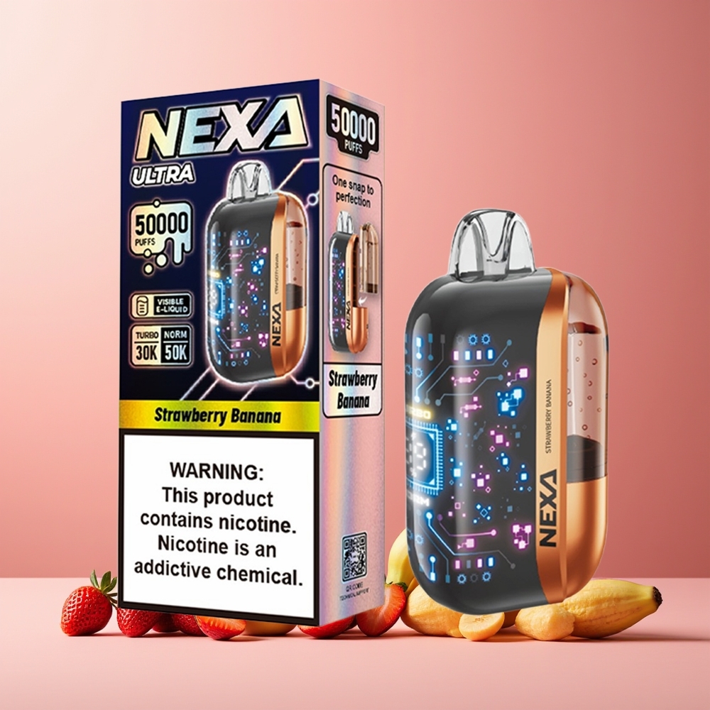NEXA Ultra 50000 New Zealand Wholesale 20ml 800mah 50000 Puffs 5% Nicotine Dual Mesh Coils Strawberry Banana Disposable Vape