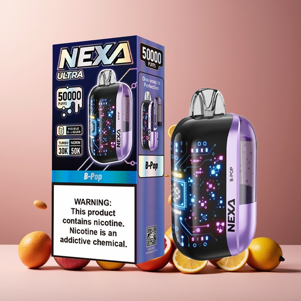 NEXA Ultra 50000 Puffs New Zealand Wholesale B-Pop 20ml 800mah 5% Nicotine Dual Mesh Coils 3D Screen Type-C