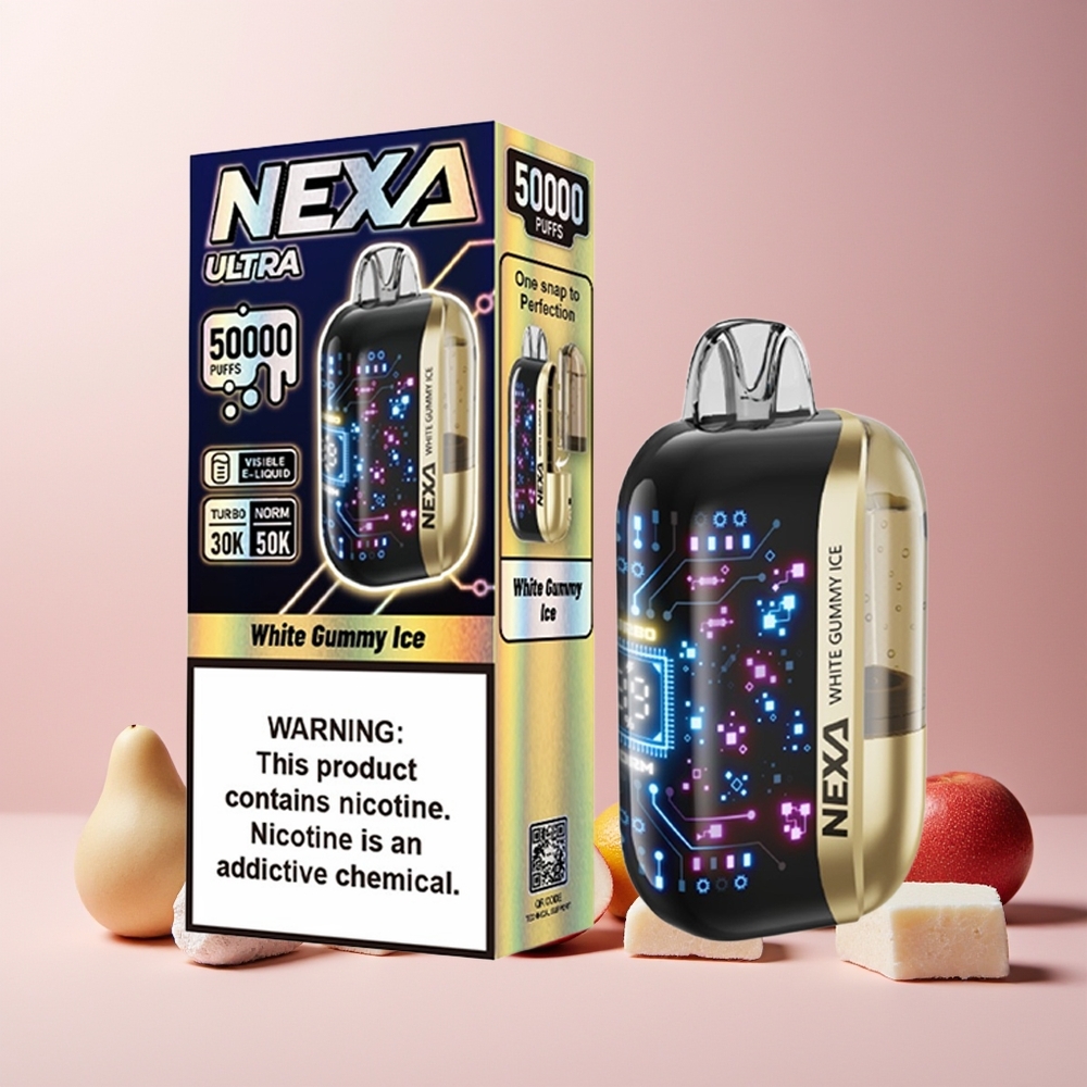 NEXA Ultra 50000 Puffs New Zealand Wholesale Disposable Vape White Gummy Ice 20ml 800mah 5% Type-C 0.9ohm Dual Mesh 3D Screen