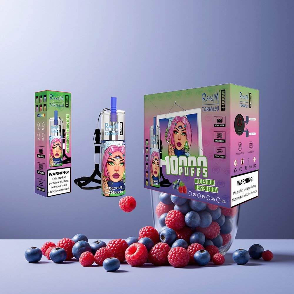 RandM Fumot Original Tornado 10000 Plus Disposable Vape New Zealand Wholesale 20ml 850mAh Mesh Coil Type-C RGB Bluesour Raspberry
