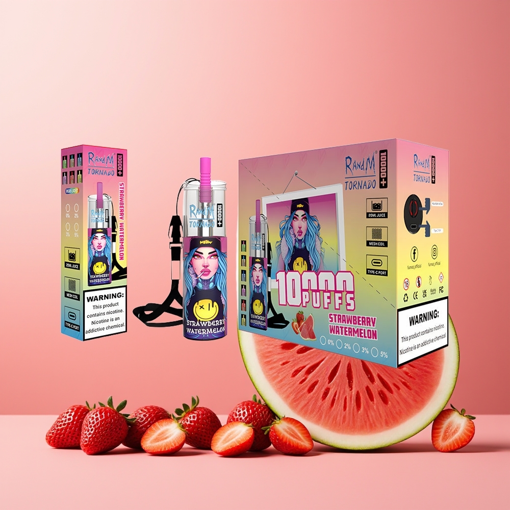 RandM Fumot Original Tornado 10000 Plus Disposable Vape New Zealand Wholesale - Strawberry Watermelon, 10000 Puffs, 20ml, 850mAh, Mesh Coil, Type-C, RGB Lights