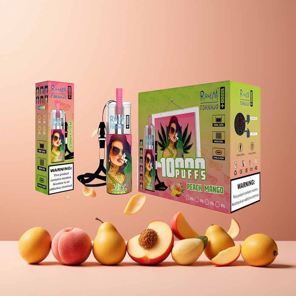 RandM Fumot Original Tornado 10000 Plus Disposable Vape Peach Mango New Zealand Wholesale 20ml Mesh Coil Type-C RGB 850mAh