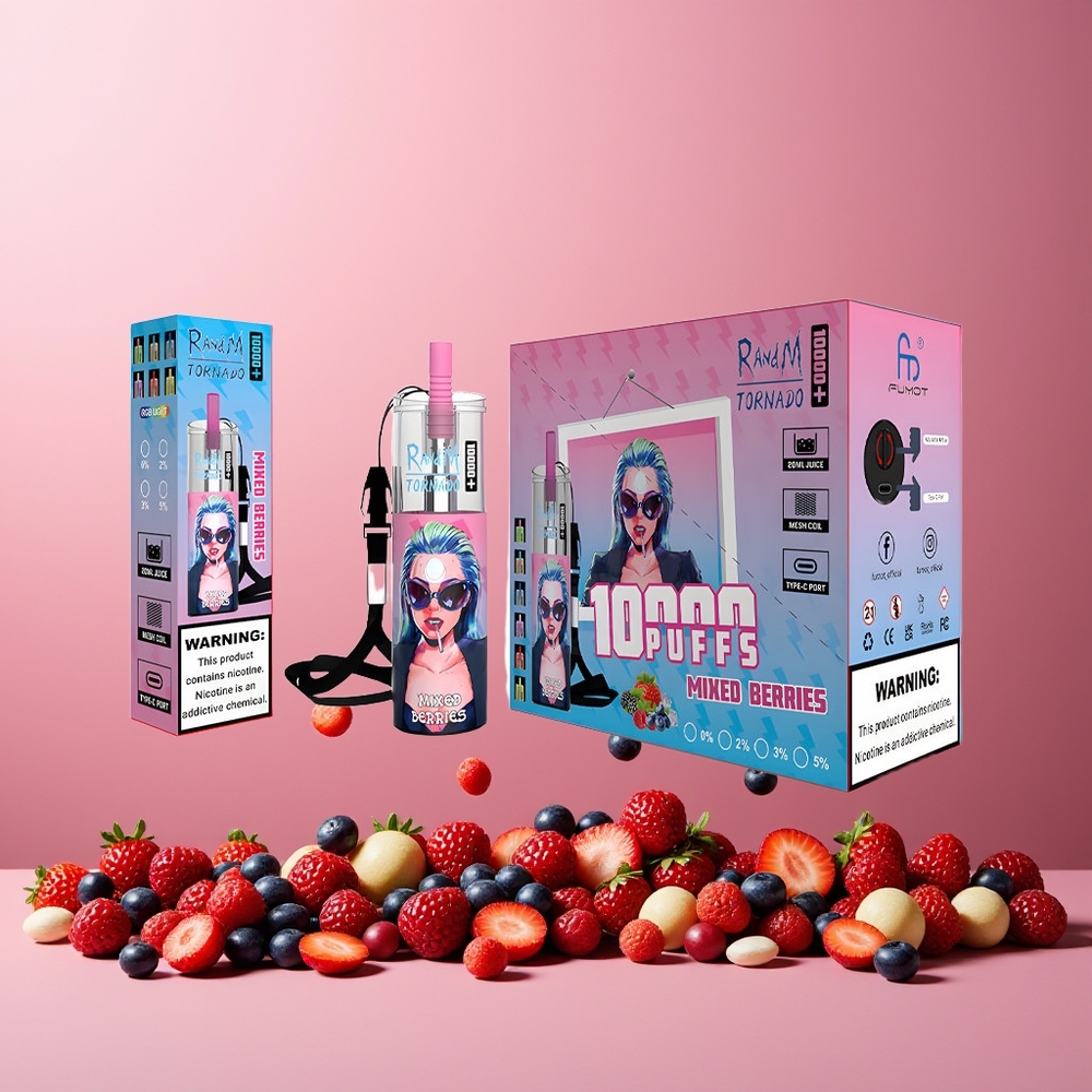 RandM Fumot Original Tornado 10000 Plus New Zealand Wholesale Disposable Vape Mixed Berries 20ml 850mAh Mesh Coil Type-C RGB Lights 0%/2%/3%/5% Nicotine