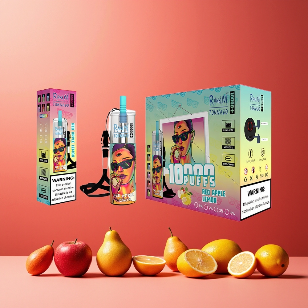 RandM Fumot Original Tornado 10000 Plus New Zealand Wholesale Disposable Vape Red Apple Lemon 20ml 850mAh Mesh Coil Type-C RGB