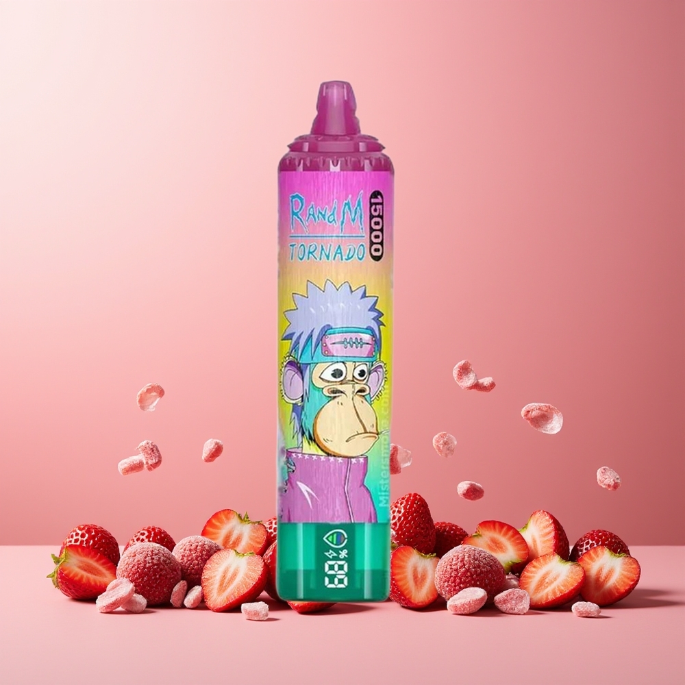 RandM Fumot Tornado 15000 Puffs 25ml 850mAh Mesh Coil LCD Iced Strawberry New Zealand Wholesale