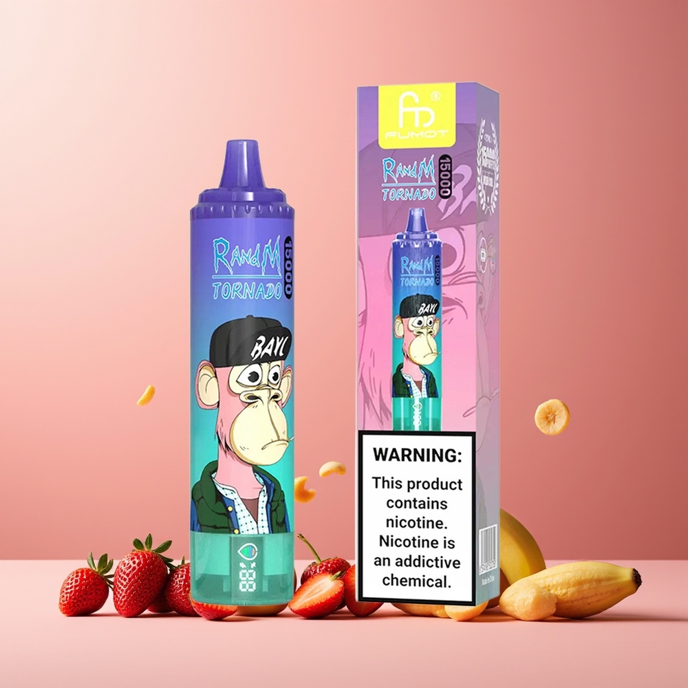 RandM Fumot Tornado 15000 Puffs 25ml 850mAh Mesh Coil Strawberry Banana New Zealand Wholesale