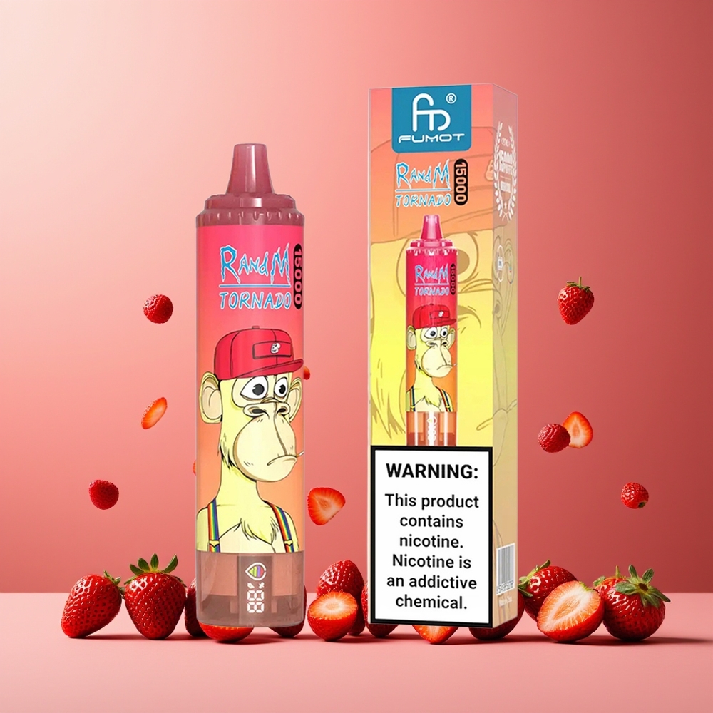 RandM Fumot Tornado 15000 Puffs 25ml 850mAh Mesh Coil Type-C LCD Strawberry Red Bull New Zealand Wholesale