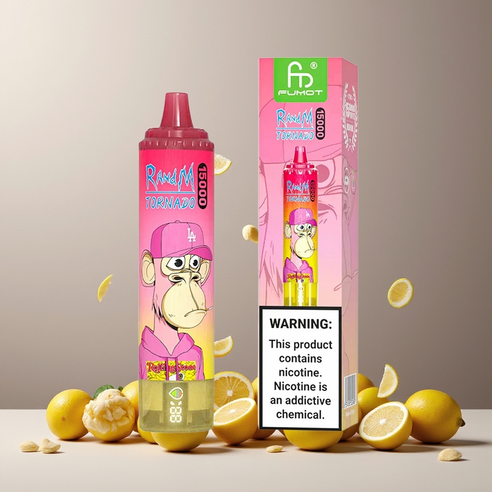 RandM Fumot Tornado 15000 Puffs 25ml 850mAh Mesh Coil USB-C LCD Disposable Vape Lemon New Zealand Wholesale