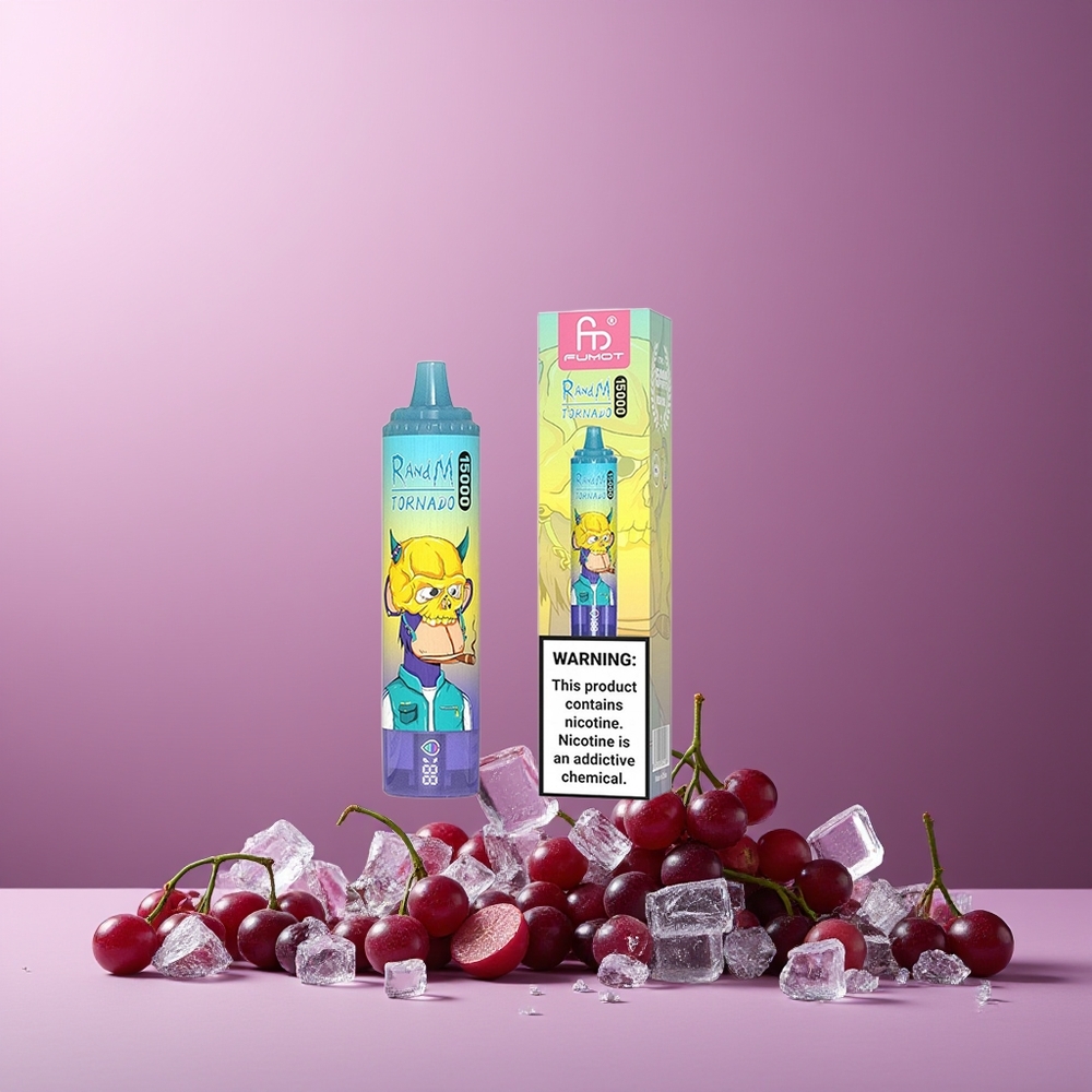 RandM Fumot Tornado 15000 Puffs 25ml 850mAh Mesh Coil USB-C LCD Grape Ice New Zealand Wholesale