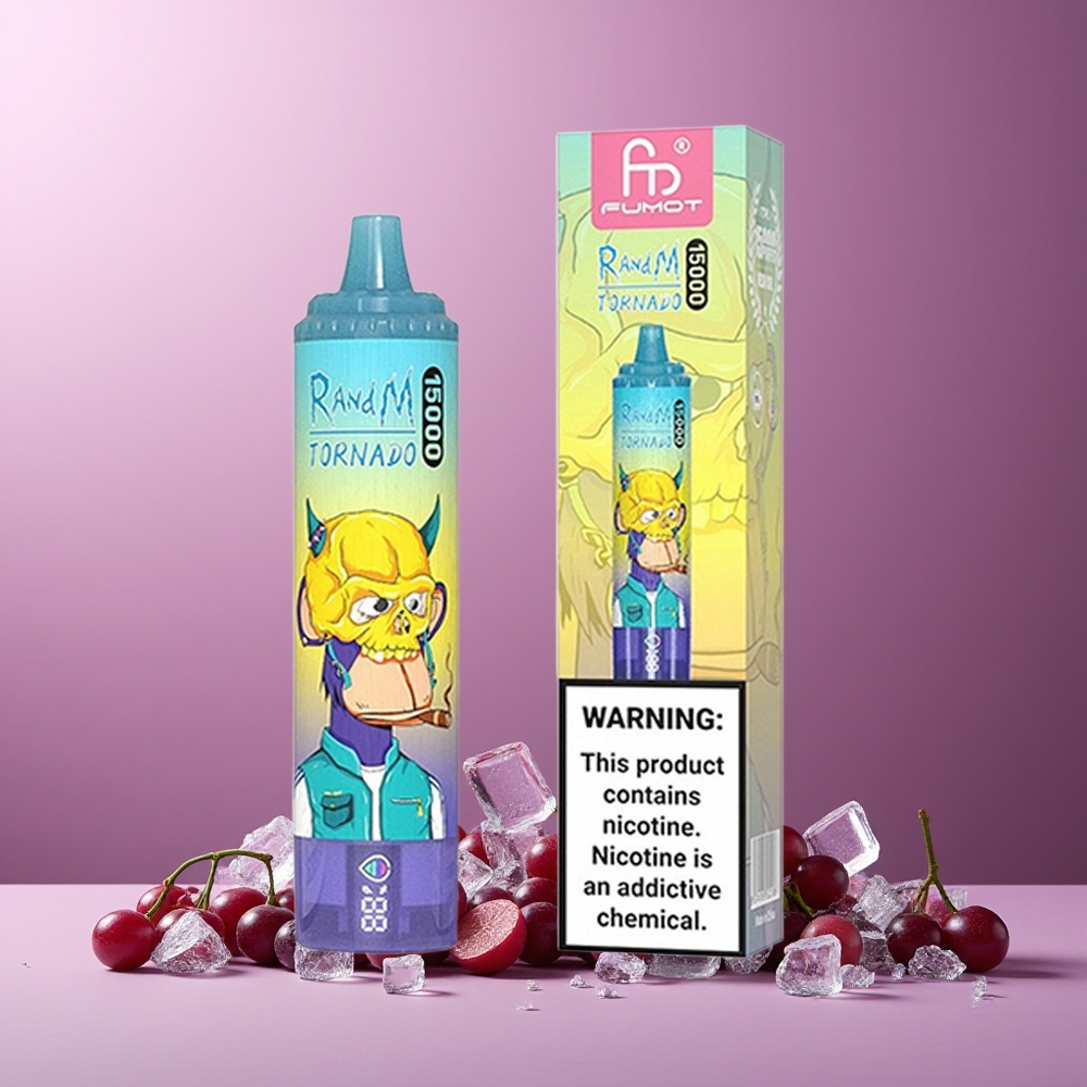 RandM Fumot Tornado 15000 Puffs 25ml 850mAh Mesh Coil USB-C LCD Grape Ice New Zealand Wholesale