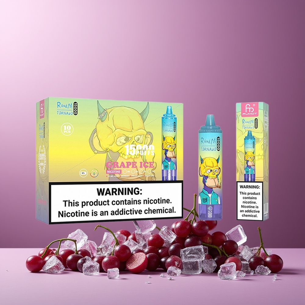 RandM Fumot Tornado 15000 Puffs 25ml 850mAh Mesh Coil USB-C LCD Grape Ice New Zealand Wholesale