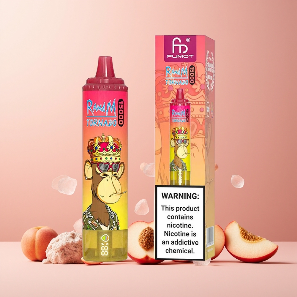 RandM Fumot Tornado 15000 Puffs 25ml 850mAh Mesh LCD Peach Ice New Zealand Wholesale