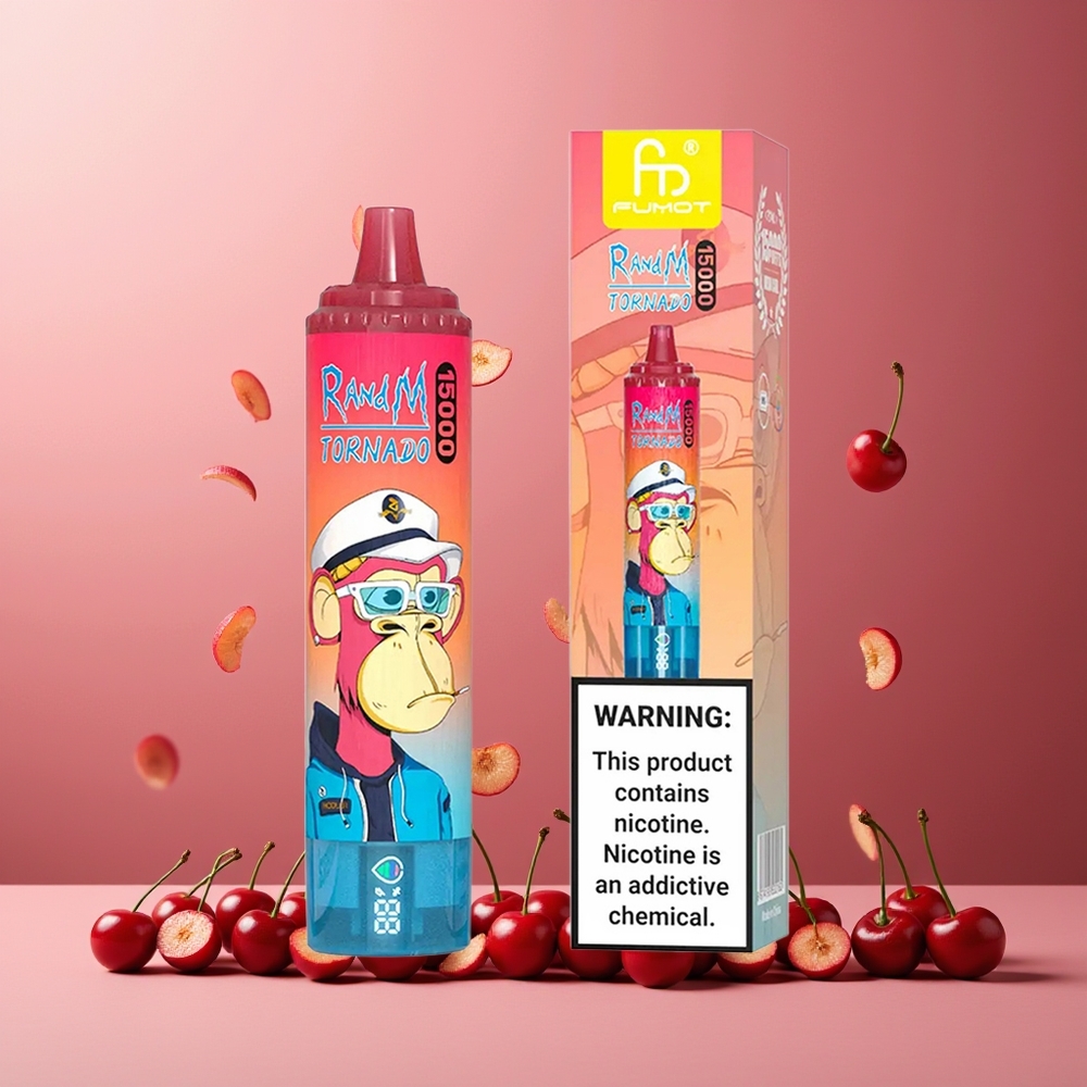 RandM Fumot Tornado 15000 Puffs 25ml 850mAh Mesh LCD Type-C New Zealand Wholesale Disposable Vape Cherry