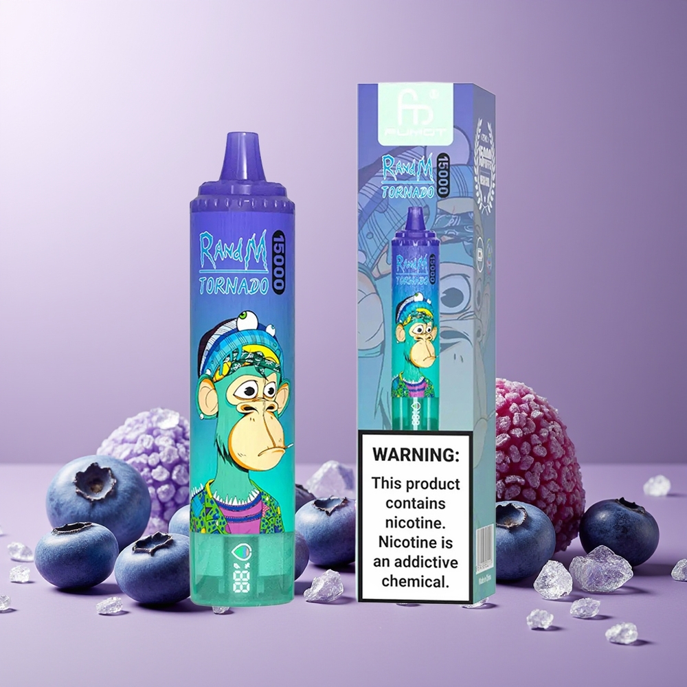 RandM Fumot Tornado 15000 Puffs New Zealand Wholesale 25ml 850mAh Mesh Coil Type-C Rechargeable LCD Blueberry On Ice Disposable Vape