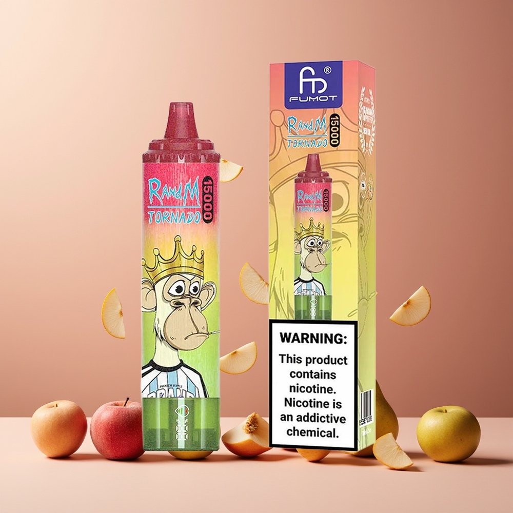 RandM Fumot Tornado 15000 Puffs New Zealand Wholesale 25ml 850mAh Mesh Coil USB-C LCD Apple Peach Pear Disposable Vape