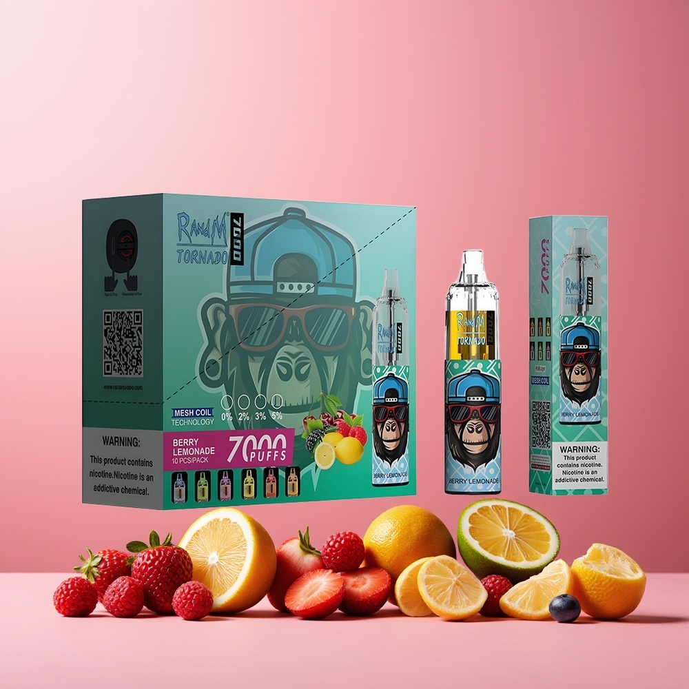 RandM Fumot Tornado 7000 Puffs 14ML 850MAH Mesh Coil Type-C RGB Air-Adjustable Berry Lemonade New Zealand Wholesale