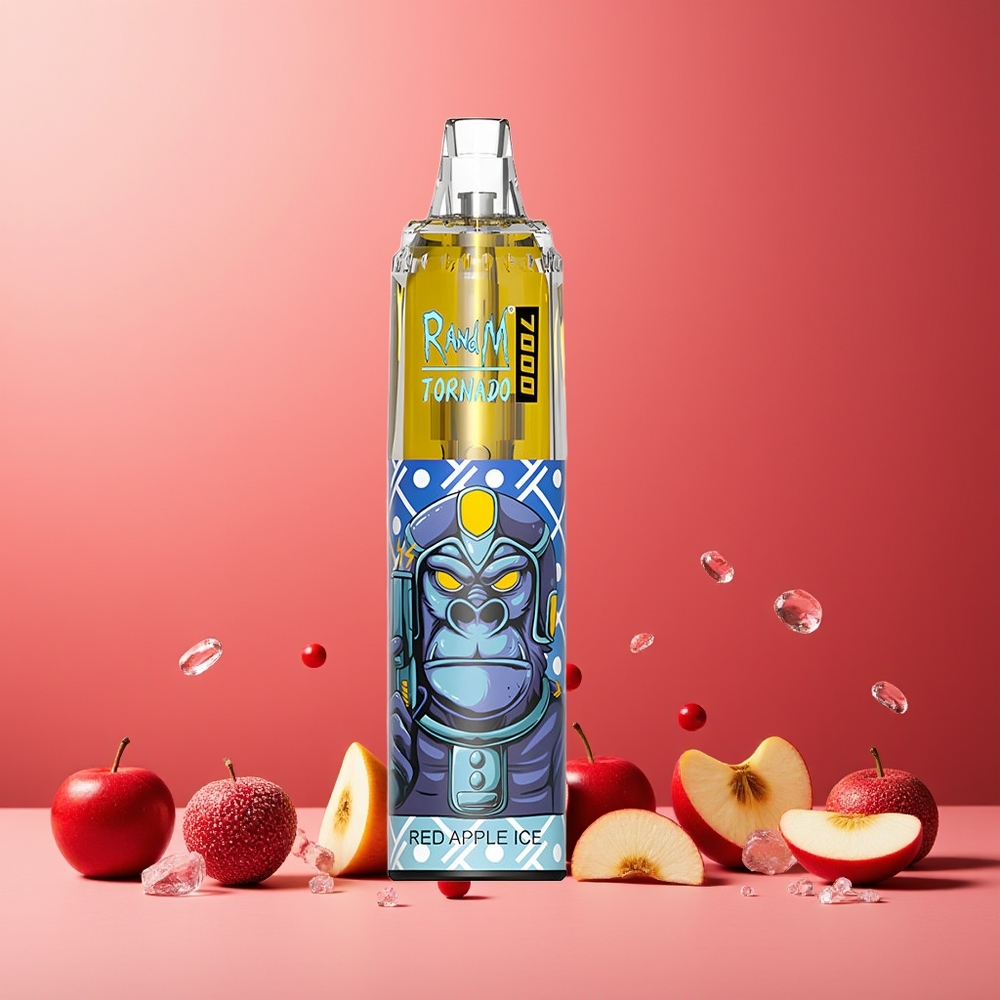 RandM Fumot Tornado 7000 Puffs 14ML 850MAH Mesh Coil Type-C RGB Air-Adjustable Disposable Vape Red Apple Ice New Zealand Wholesale