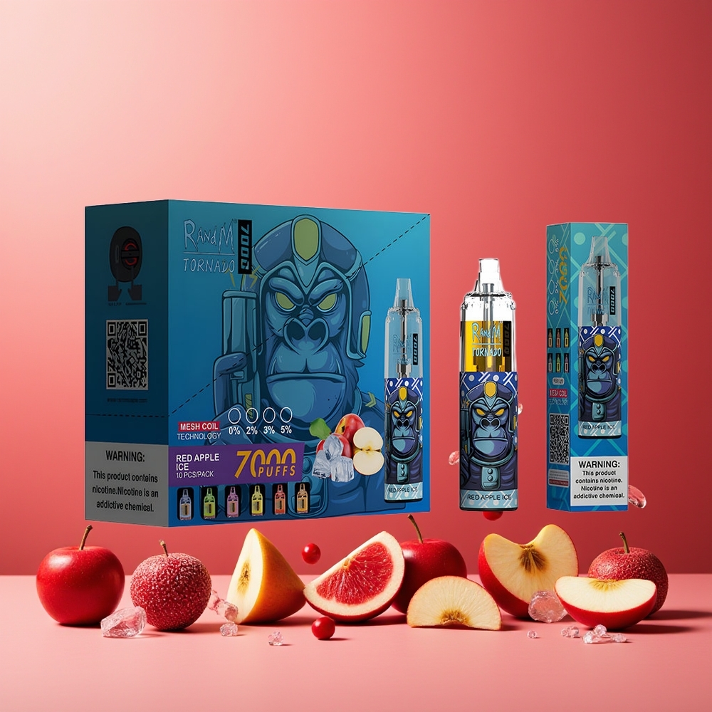 RandM Fumot Tornado 7000 Puffs 14ML 850MAH Mesh Coil Type-C RGB Air-Adjustable Disposable Vape Red Apple Ice New Zealand Wholesale