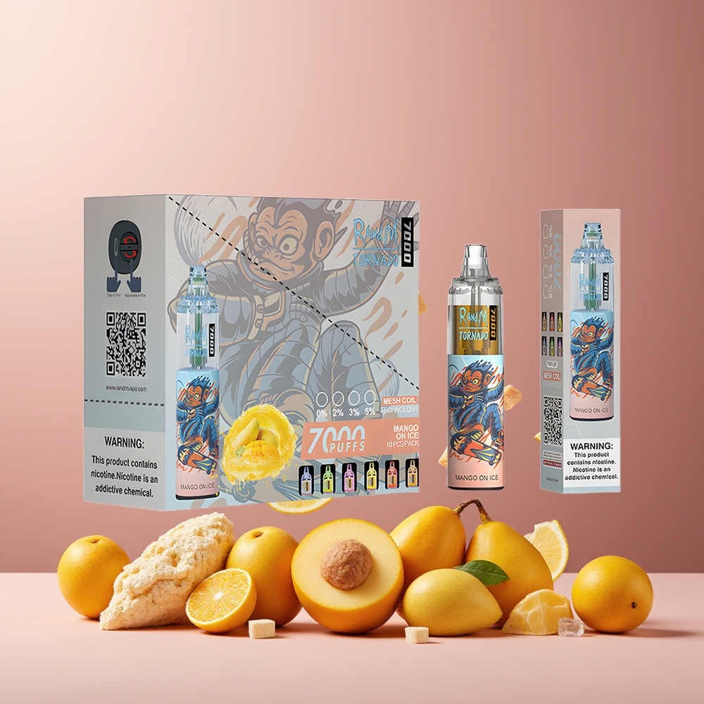 RandM Fumot Tornado 7000 Puffs 14ML 850MAH Mesh Coil Type-C RGB Air-Adjustable Mango On Ice New Zealand Wholesale
