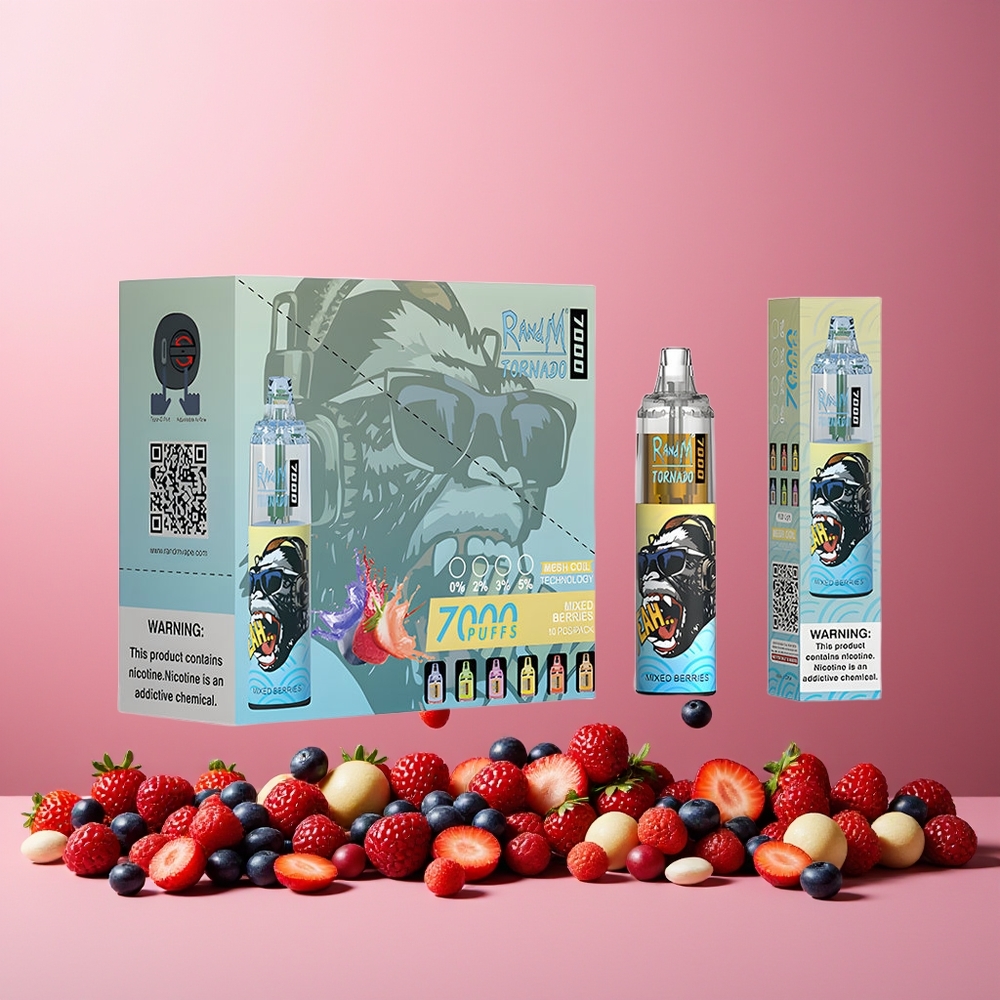 RandM Fumot Tornado 7000 Puffs 14ML 850MAH Mesh Coil Type-C RGB Air-Adjustable Mixed Berries New Zealand Wholesale