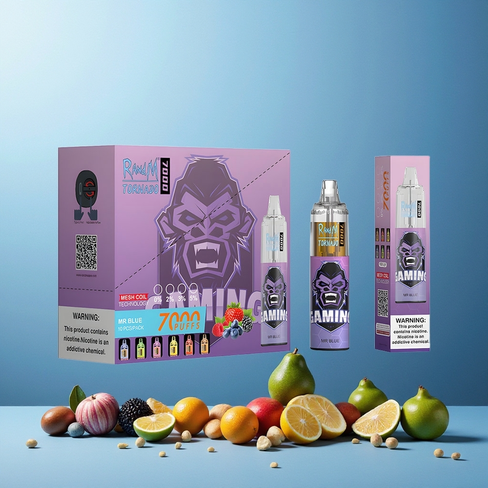 RandM Fumot Tornado 7000 Puffs 14ML 850MAH Mesh Coil Type-C RGB Air-Adjustable New Zealand Wholesale Dr. Blue
