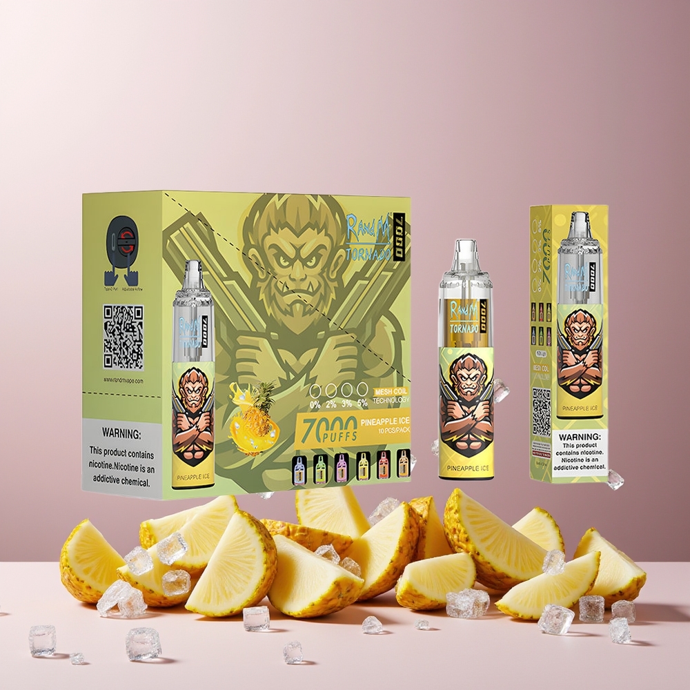 RandM Fumot Tornado 7000 Puffs 14ML 850MAH Mesh Coil Type-C RGB Air-Adjustable Pineapple Ice New Zealand Wholesale