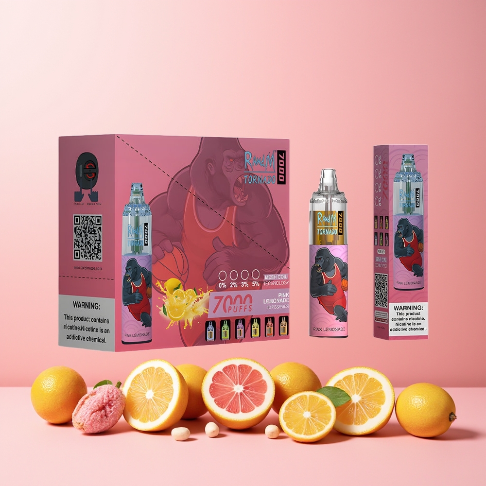 RandM Fumot Tornado 7000 Puffs 14ML 850MAH Mesh Coil Type-C RGB Air-Adjustable Pink Lemonade New Zealand Wholesale