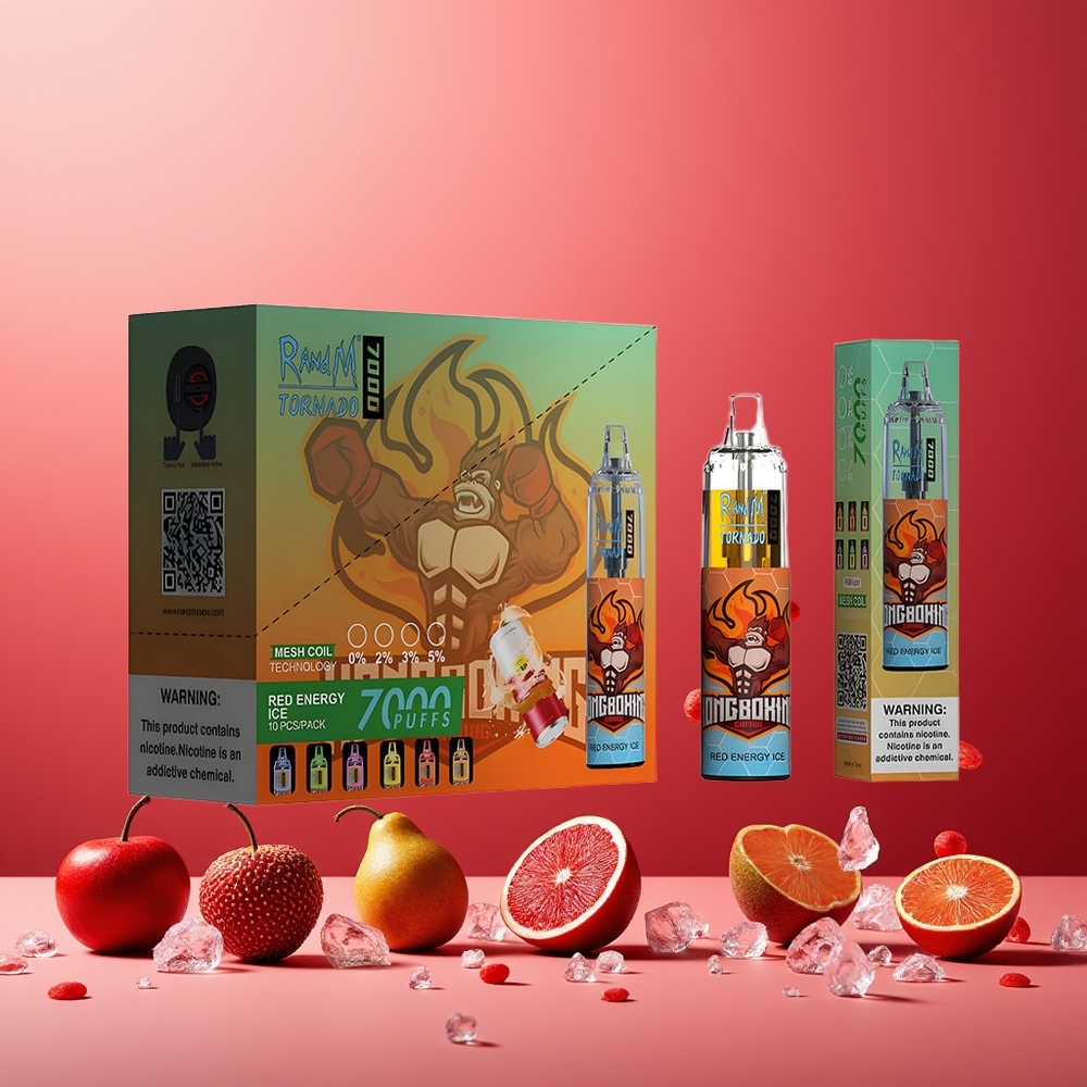 RandM Fumot Tornado 7000 Puffs 14ML 850MAH Mesh Coil Type-C RGB Air-Adjustable Red Energy Ice New Zealand Wholesale