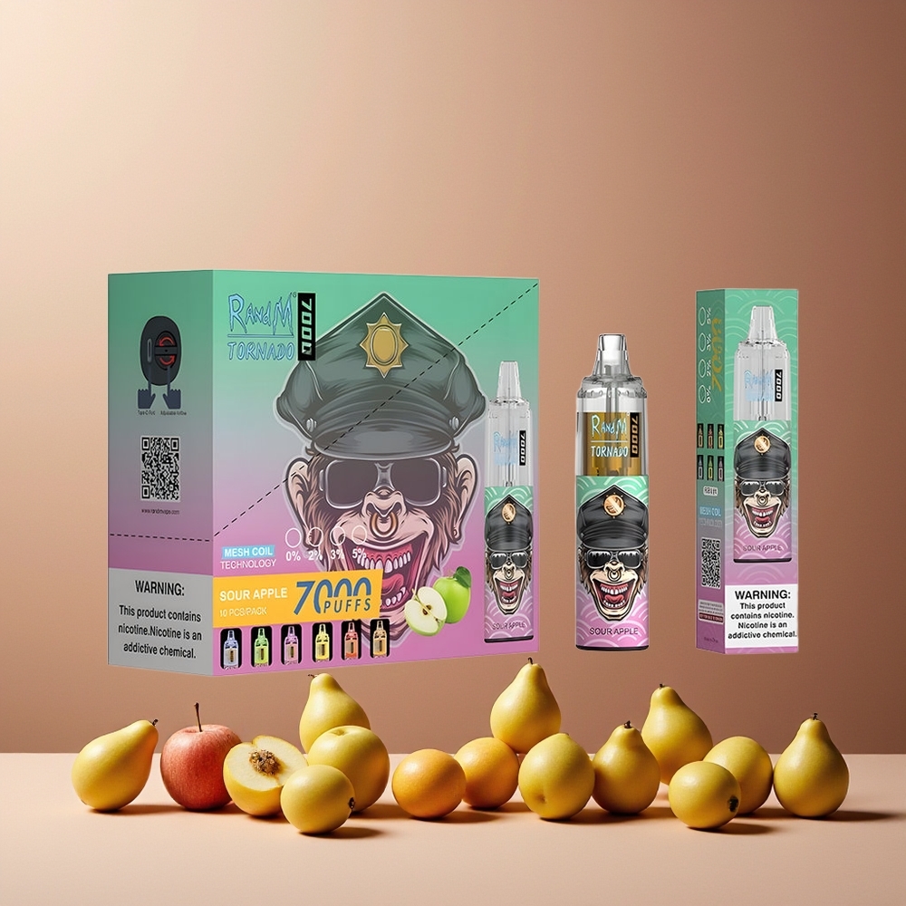 RandM Fumot Tornado 7000 Puffs 14ML 850MAH Mesh Coil Type-C RGB Air-Adjustable Sour Apple New Zealand Wholesale