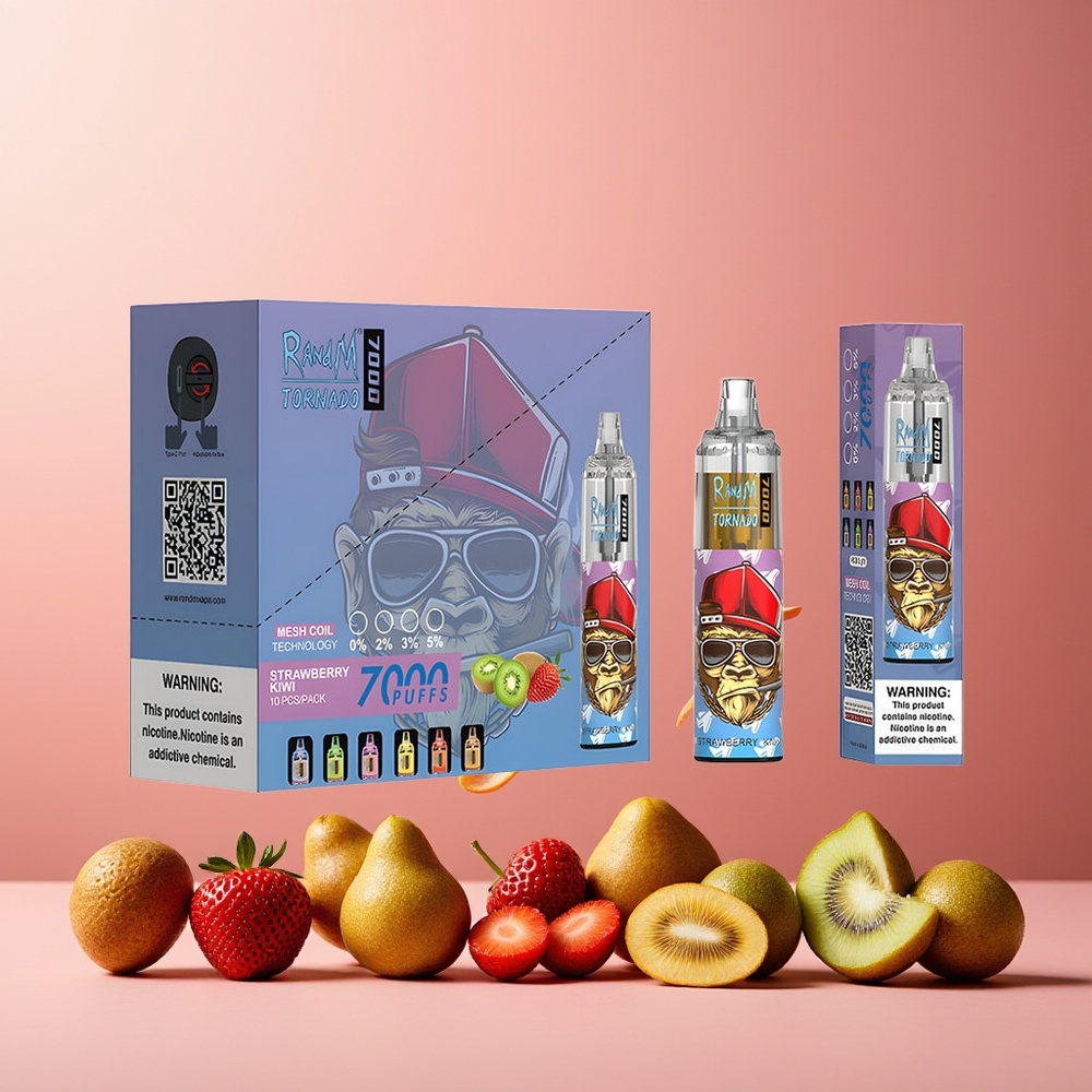 RandM Fumot Tornado 7000 Puffs 14ML 850MAH Mesh Coil Type-C RGB Air-Adjustable Strawberry Kiwi New Zealand Wholesale