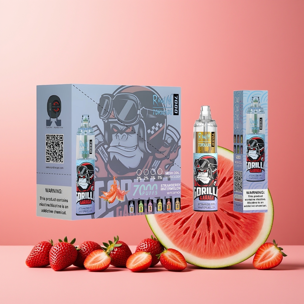 RandM Fumot Tornado 7000 Puffs 14ML 850MAH Mesh Coil Type-C RGB Air-Adjustable Strawberry Watermelon New Zealand Wholesale