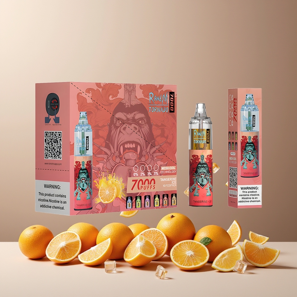 RandM Fumot Tornado 7000 Puffs 14ML 850MAH Mesh Coil Type-C RGB Air-Adjustable Tangerine Ice New Zealand Wholesale