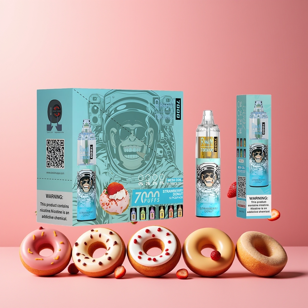 RandM Fumot Tornado 7000 Puffs 14ML 850MAH Mesh Coil Type-C RGB Light Air-Adjustable Strawberry Donut New Zealand Wholesale