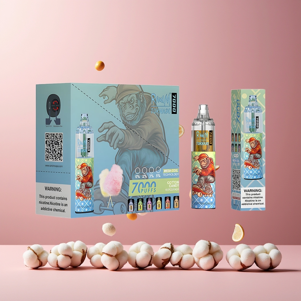RandM Fumot Tornado 7000 Puffs Disposable Vape Cotton Candy New Zealand Wholesale 14ML E-liquid 850MAH Mesh Coil Type-C RGB Light Air-Adjustable