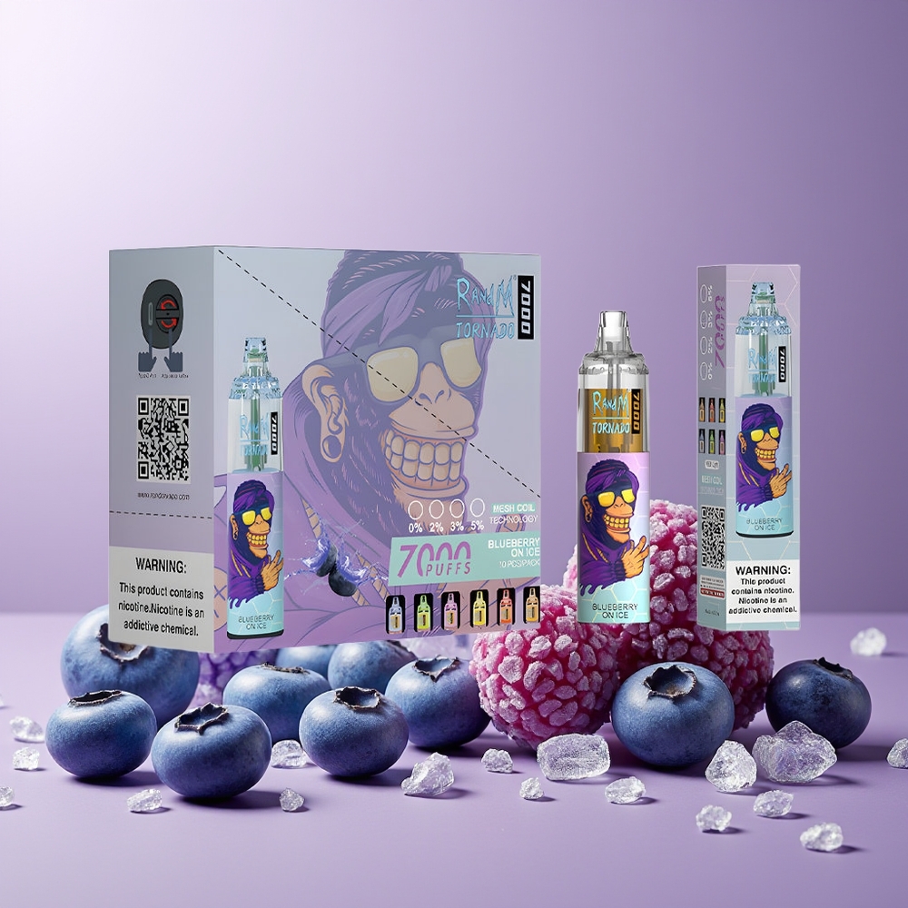 RandM Fumot Tornado 7000 Puffs Disposable Vape New Zealand Wholesale 14ML E-liquid 850MAH Mesh Coil Blueberry On Ice