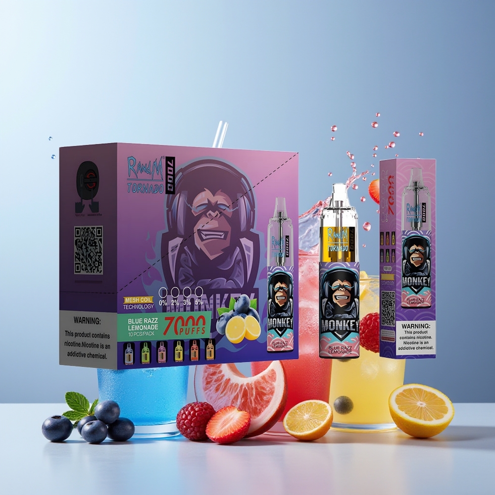 RandM Fumot Tornado 7000 Puffs Disposable Vape New Zealand Wholesale - Blue Razz Lemonade, 14ML, 850MAH, Mesh Coil, Type-C, RGB, Air-Adjustable