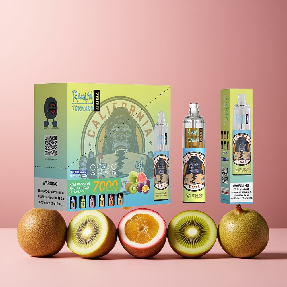 RandM Fumot Tornado 7000 Puffs Disposable Vape New Zealand Wholesale Kiwi Passion Fruit Guava 14ML Mesh Coil Type-C RGB 850MAH Air-Adjustable