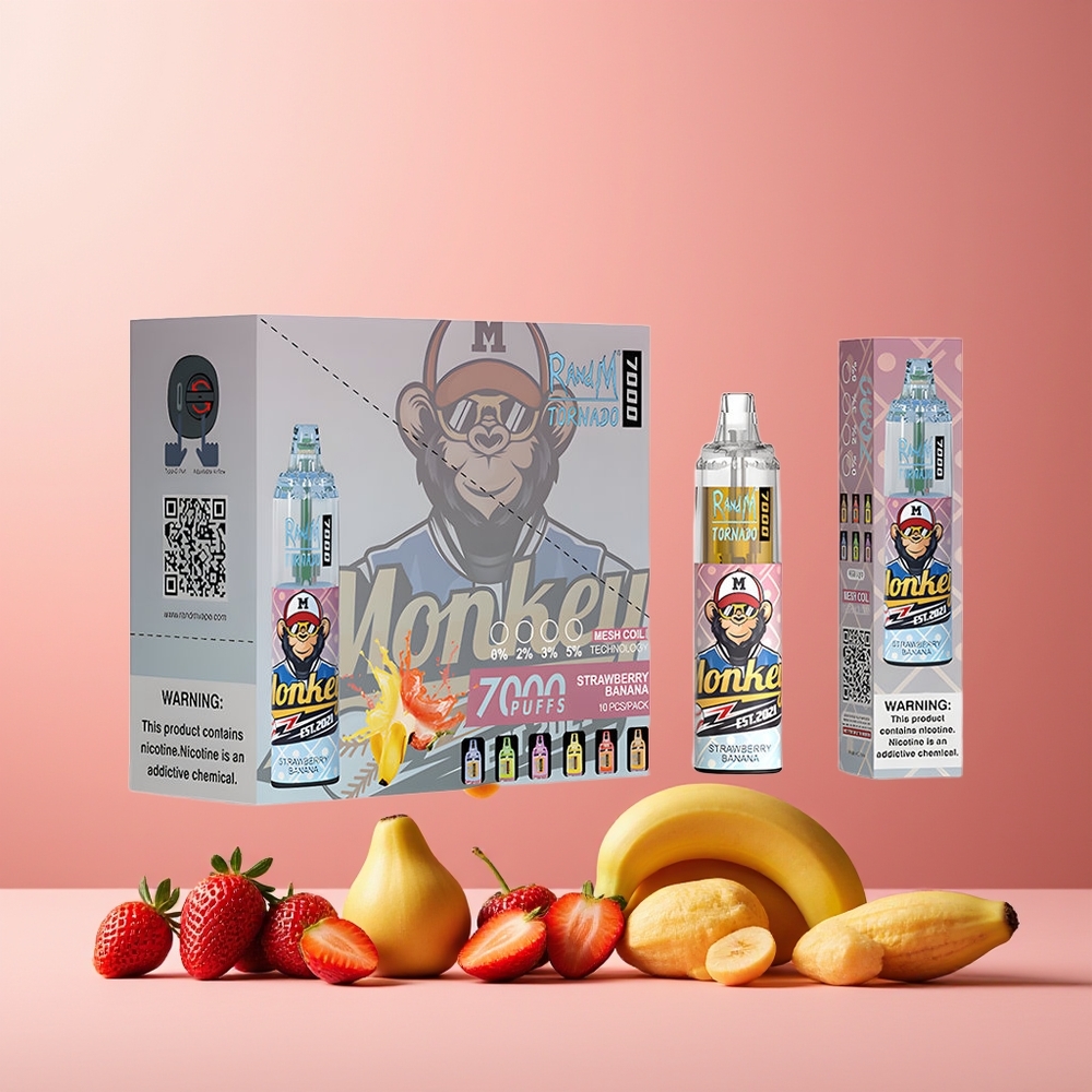 RandM Fumot Tornado 7000 Puffs Disposable Vape New Zealand Wholesale Strawberry Banana 14ML Mesh Coil Type-C RGB 850MAH Air-Adjustable